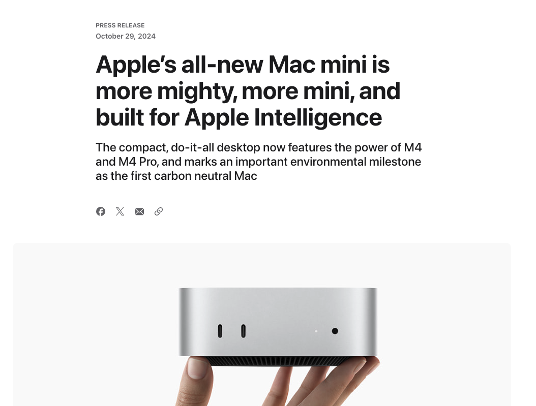 苹果上新：能揣兜里的Mac mini“加量不加价” M4 Pro芯片登场